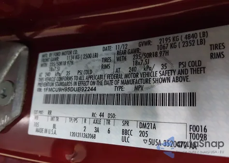 2013 Ford Escape Sel из США, поврежденный, VIN 1FMCU9H95DUB92244